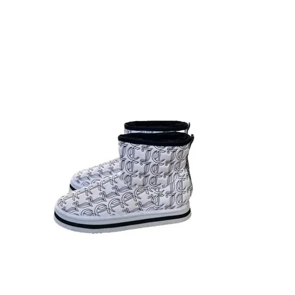 Juicy Couture Women's White and Black Logo Boots - Size 9